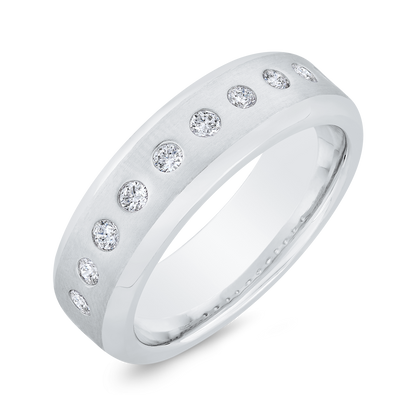 14K White Gold with Round Diamond Men's Band