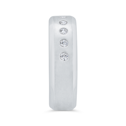 14K White Gold with Round Diamond Men's Band