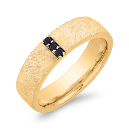 14K Yellow Gold with Round Black Diamond Men's Band
