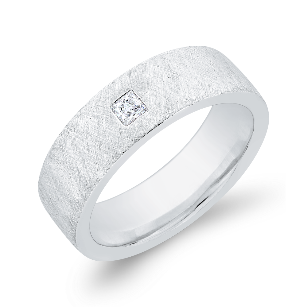 14K White Gold with Princess Diamond Men's Band