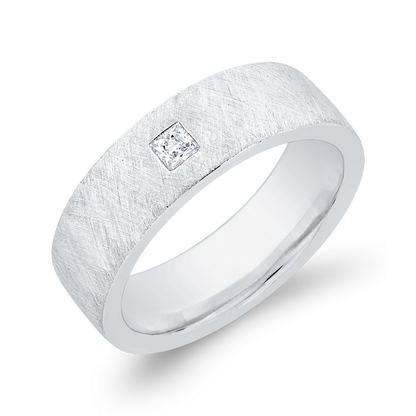 14K White Gold with Princess Diamond Men's Band
