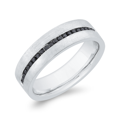 14K White Gold with Round Black Diamond Men's Band