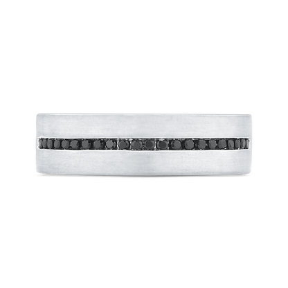 14K White Gold with Round Black Diamond Men's Band