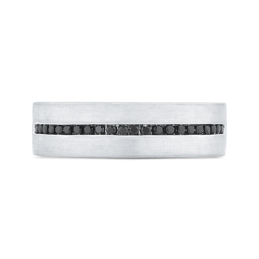 14K White Gold with Round Black Diamond Men's Band