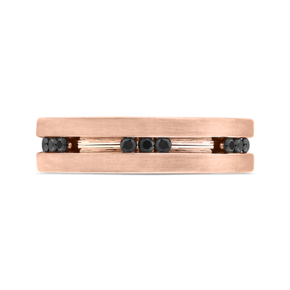 14K Rose Gold with Round Black Diamond Men's Band