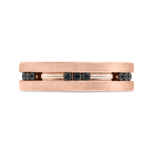 14K Rose Gold with Round Black Diamond Men's Band