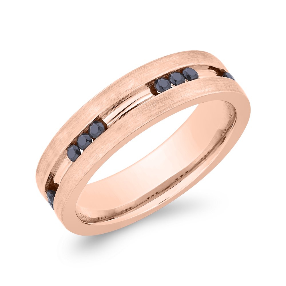 14K Rose Gold with Round Black Diamond Men's Band