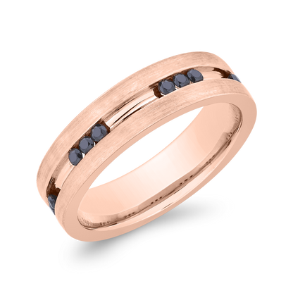 14K Rose Gold with Round Black Diamond Men's Band