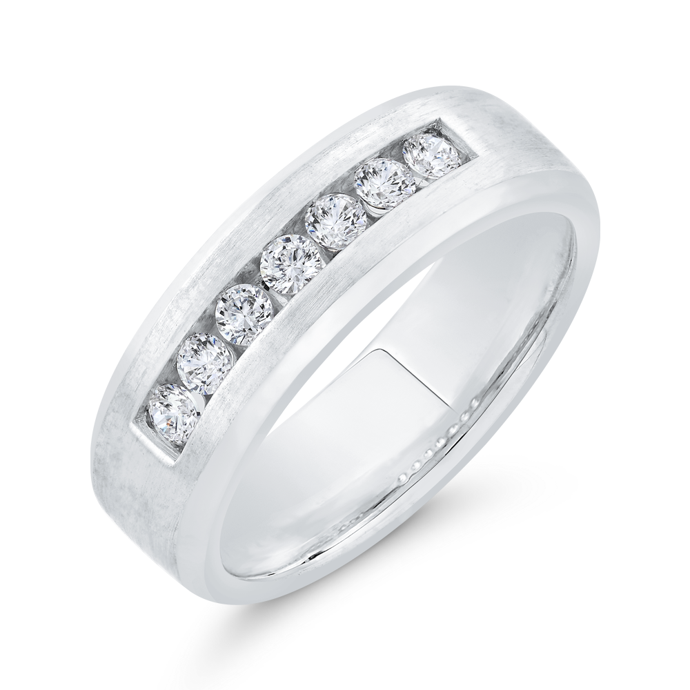 14K White Gold with Round Diamond Men's Band