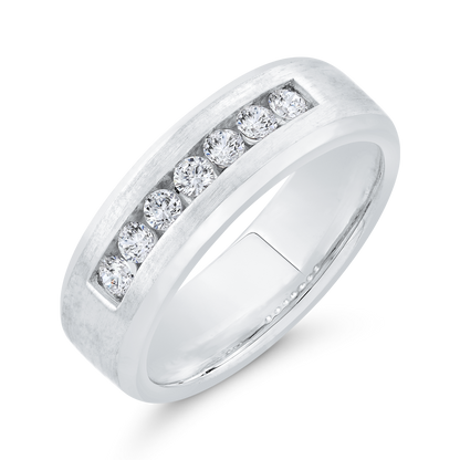 14K White Gold with Round Diamond Men's Band
