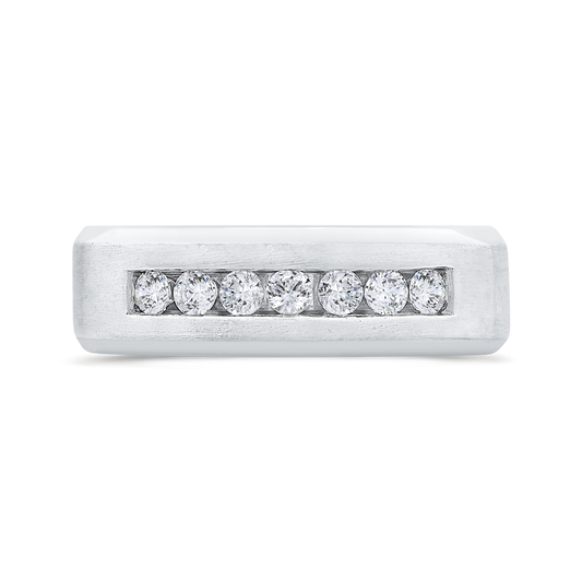 14K White Gold with Round Diamond Men's Band