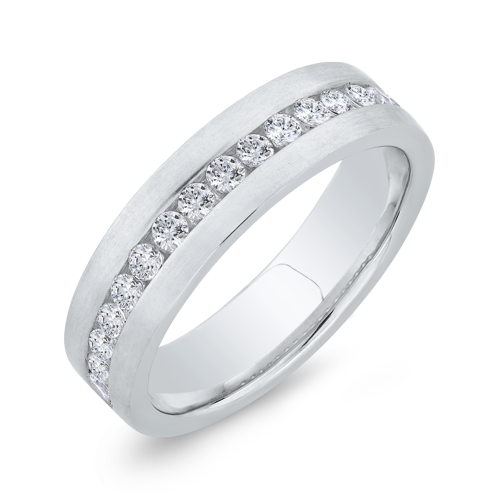 14K White Gold with Round Diamond Men's Band