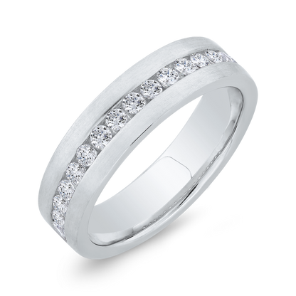 14K White Gold with Round Diamond Men's Band