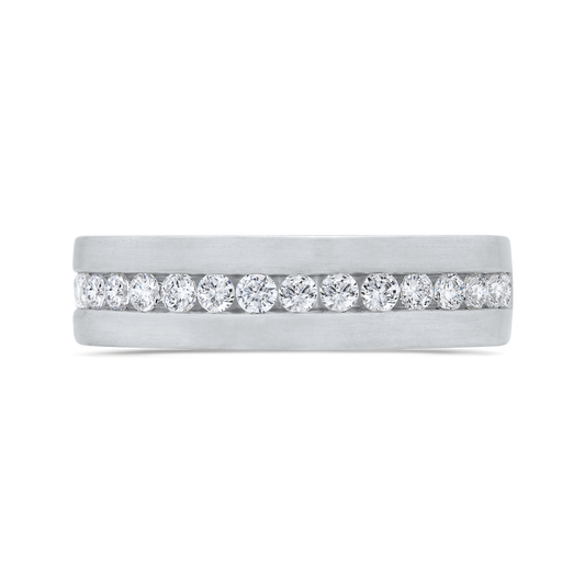 14K White Gold with Round Diamond Men's Band
