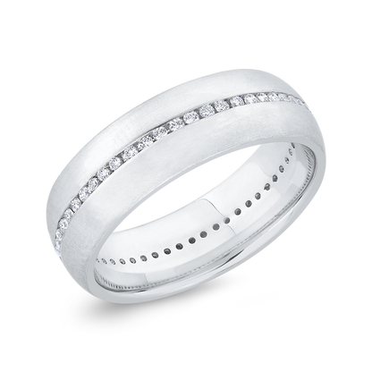 14K White Gold with Round Diamond Men's Band