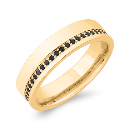 14K Yellow Gold with Round Black Diamond Men's Band