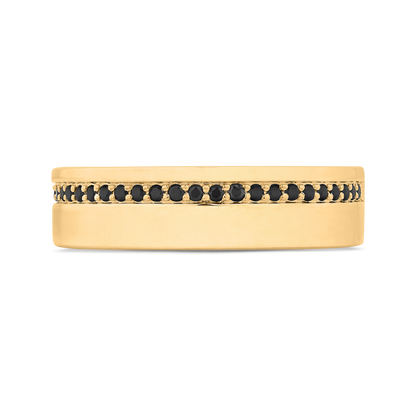 14K Yellow Gold with Round Black Diamond Men's Band