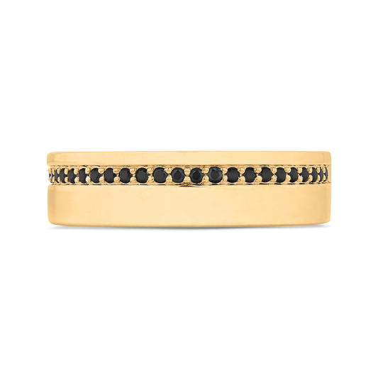 14K Yellow Gold with Round Black Diamond Men's Band