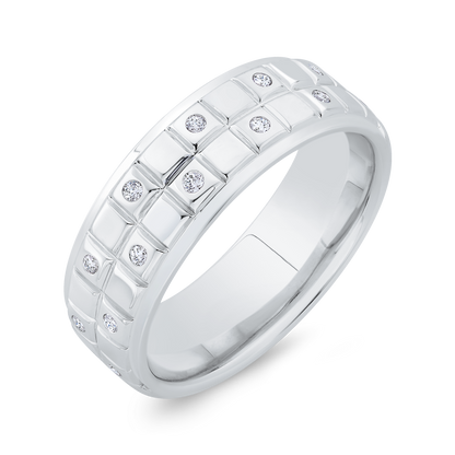 14K White Gold with Round Diamond Men's Band