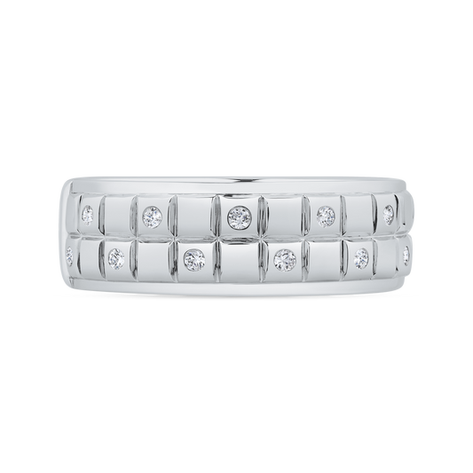 14K White Gold with Round Diamond Men's Band