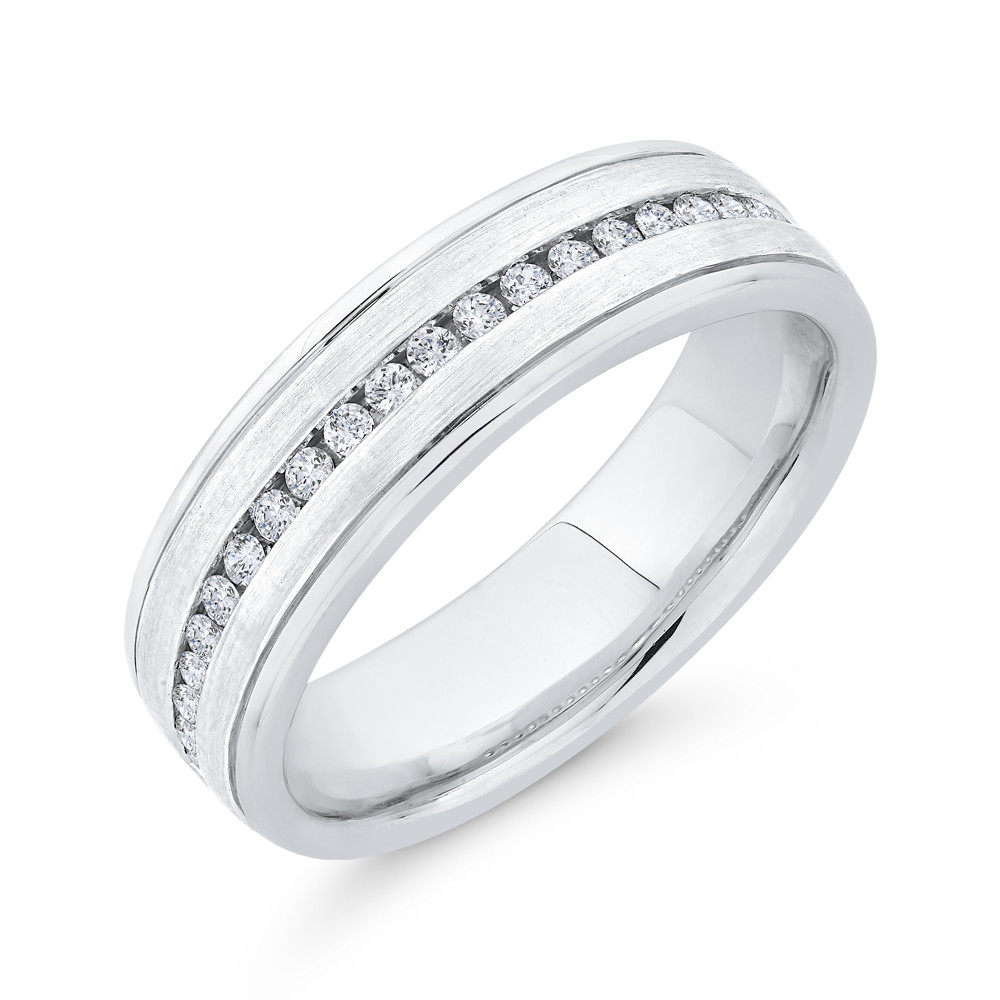 14K White Gold with Round Diamond Men's Band