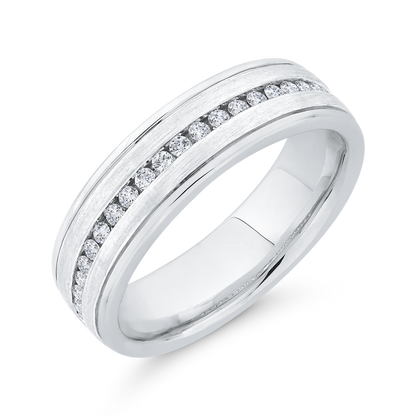14K White Gold with Round Diamond Men's Band