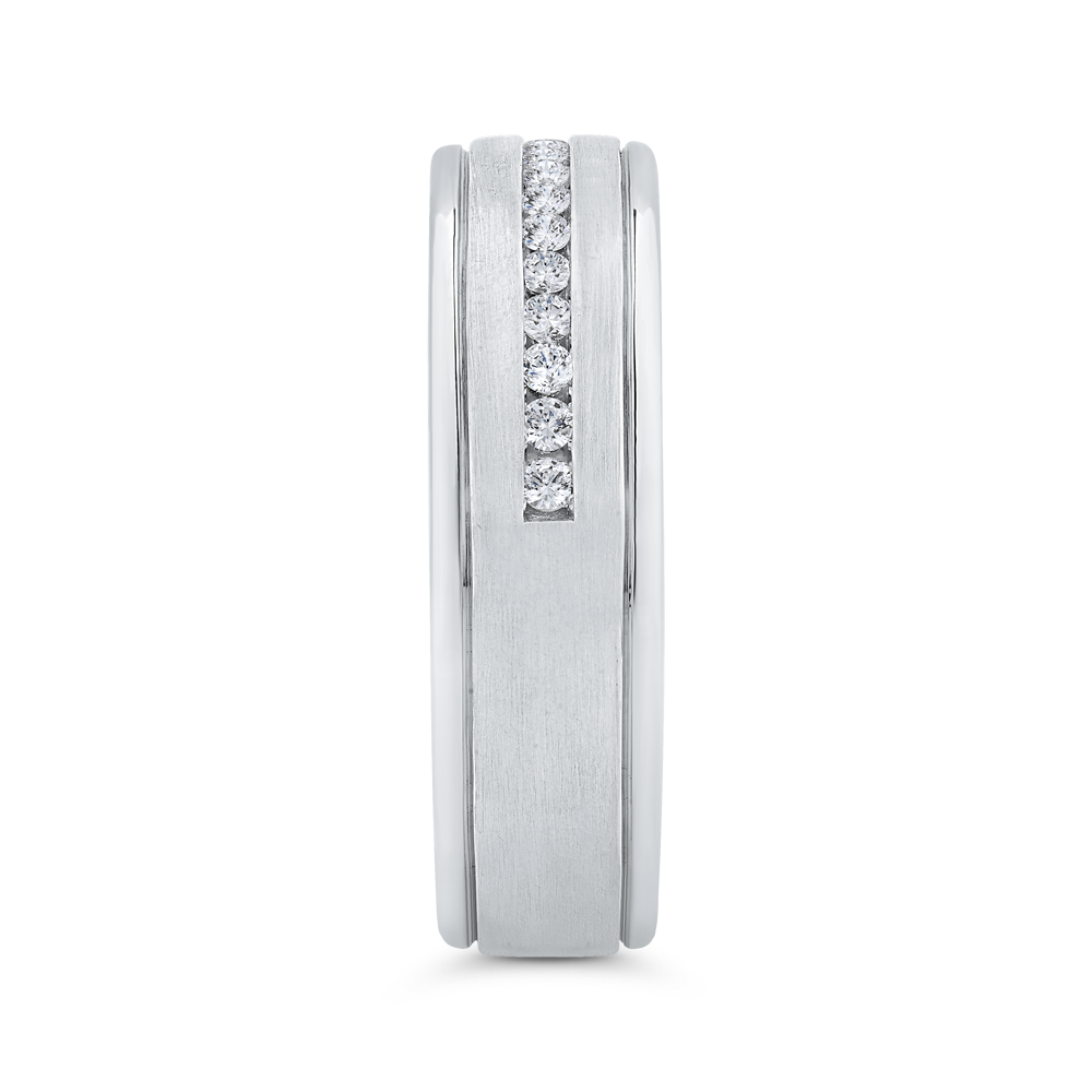 14K White Gold with Round Diamond Men's Band