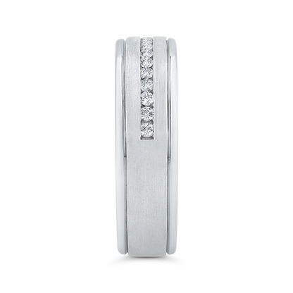 14K White Gold with Round Diamond Men's Band