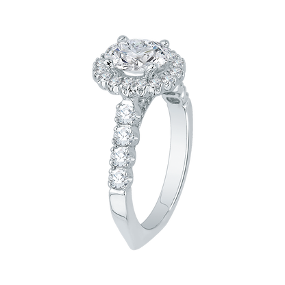 Oval Diamond Halo Engagement Ring In 14K White Gold (Semi-Mount)
