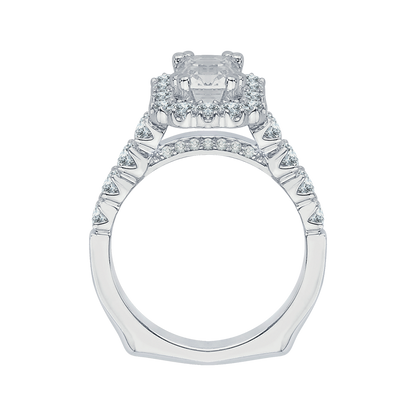 Oval Diamond Halo Engagement Ring In 14K White Gold (Semi-Mount)