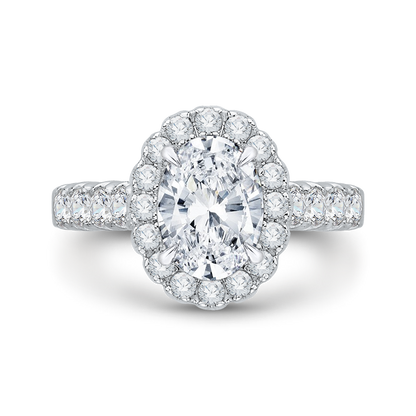 Oval Diamond Halo Engagement Ring In 14K White Gold (Semi-Mount)