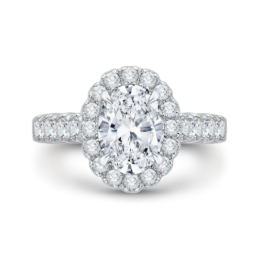 Oval Diamond Halo Engagement Ring In 14K White Gold (Semi-Mount)