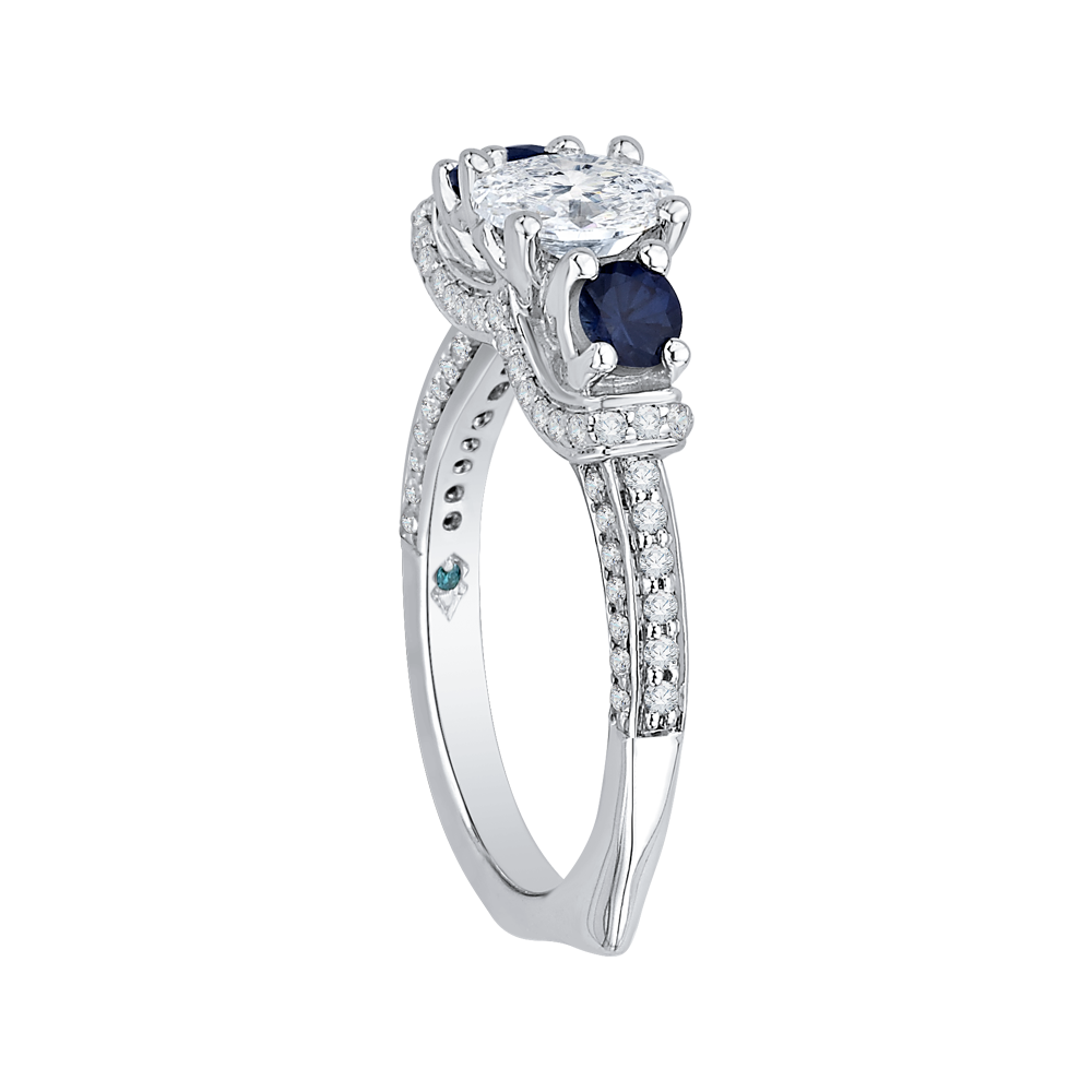 Oval Shape Diamond and Sapphire Three-Stone Engagement Ring in 14K White Gold (Semi-Mount)