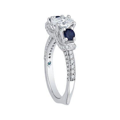 Oval Shape Diamond and Sapphire Three-Stone Engagement Ring in 14K White Gold (Semi-Mount)