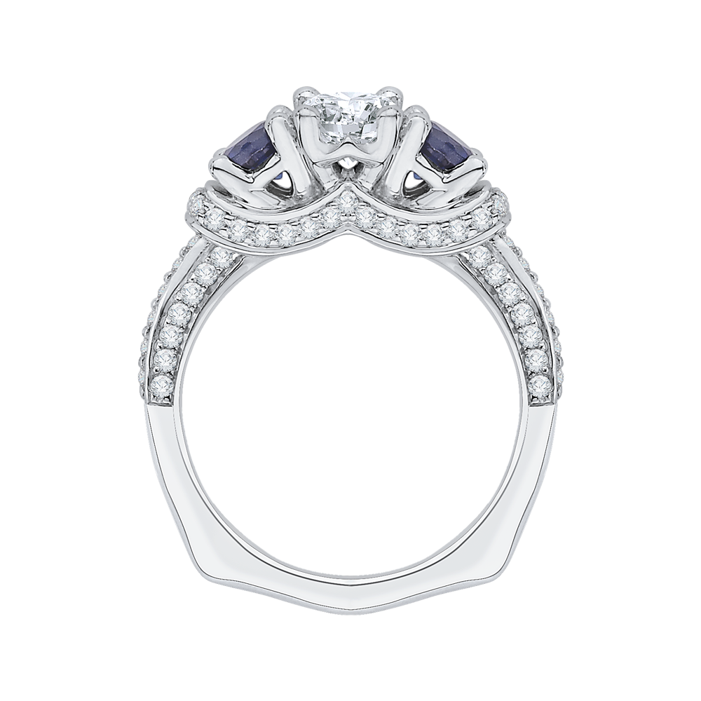 Oval Shape Diamond and Sapphire Three-Stone Engagement Ring in 14K White Gold (Semi-Mount)