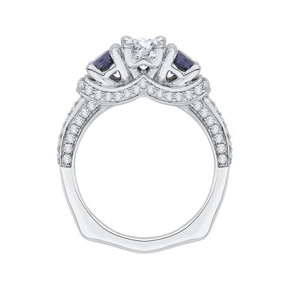 Oval Shape Diamond and Sapphire Three-Stone Engagement Ring in 14K White Gold (Semi-Mount)