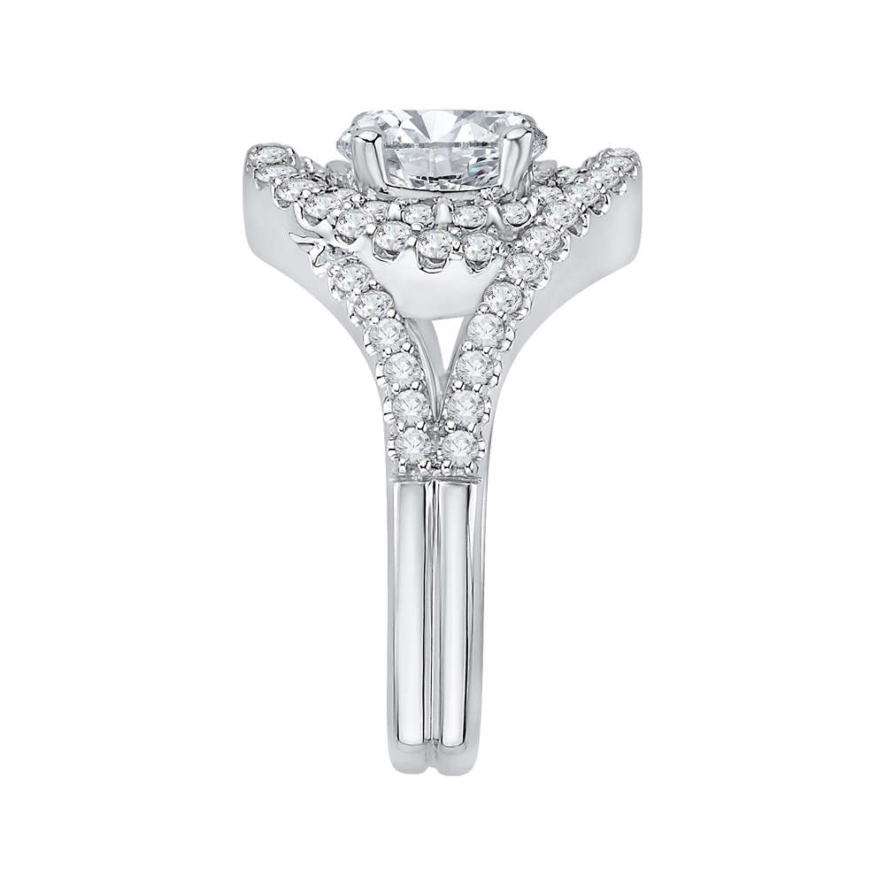 Split Shank Oval Shape Diamond Halo Engagement Ring in 14K White Gold (Semi-Mount)