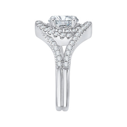 Split Shank Oval Shape Diamond Halo Engagement Ring in 14K White Gold (Semi-Mount)