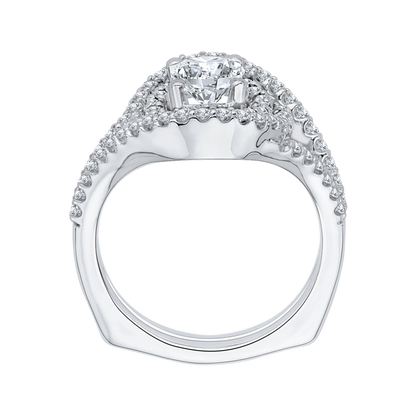 Split Shank Oval Shape Diamond Halo Engagement Ring in 14K White Gold (Semi-Mount)