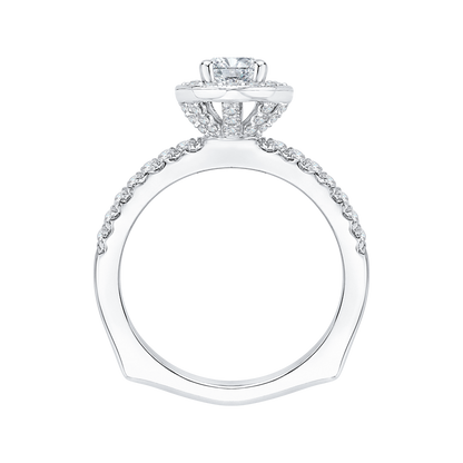 Euro Shank Oval Cut Diamond Halo Engagement Ring in 14K White Gold (Semi-Mount)