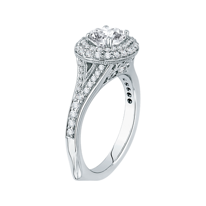 Split Shank Oval Cut Diamond Double Halo Engagement Ring in 14K White Gold (Semi-Mount)