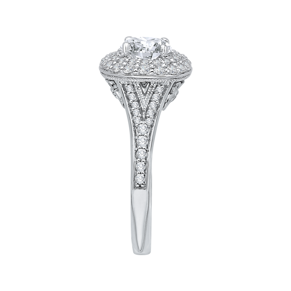 Split Shank Oval Cut Diamond Double Halo Engagement Ring in 14K White Gold (Semi-Mount)