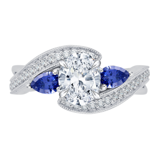 Oval Cut Diamond Engagement Ring with Sapphire in 14K White Gold (Semi-Mount)