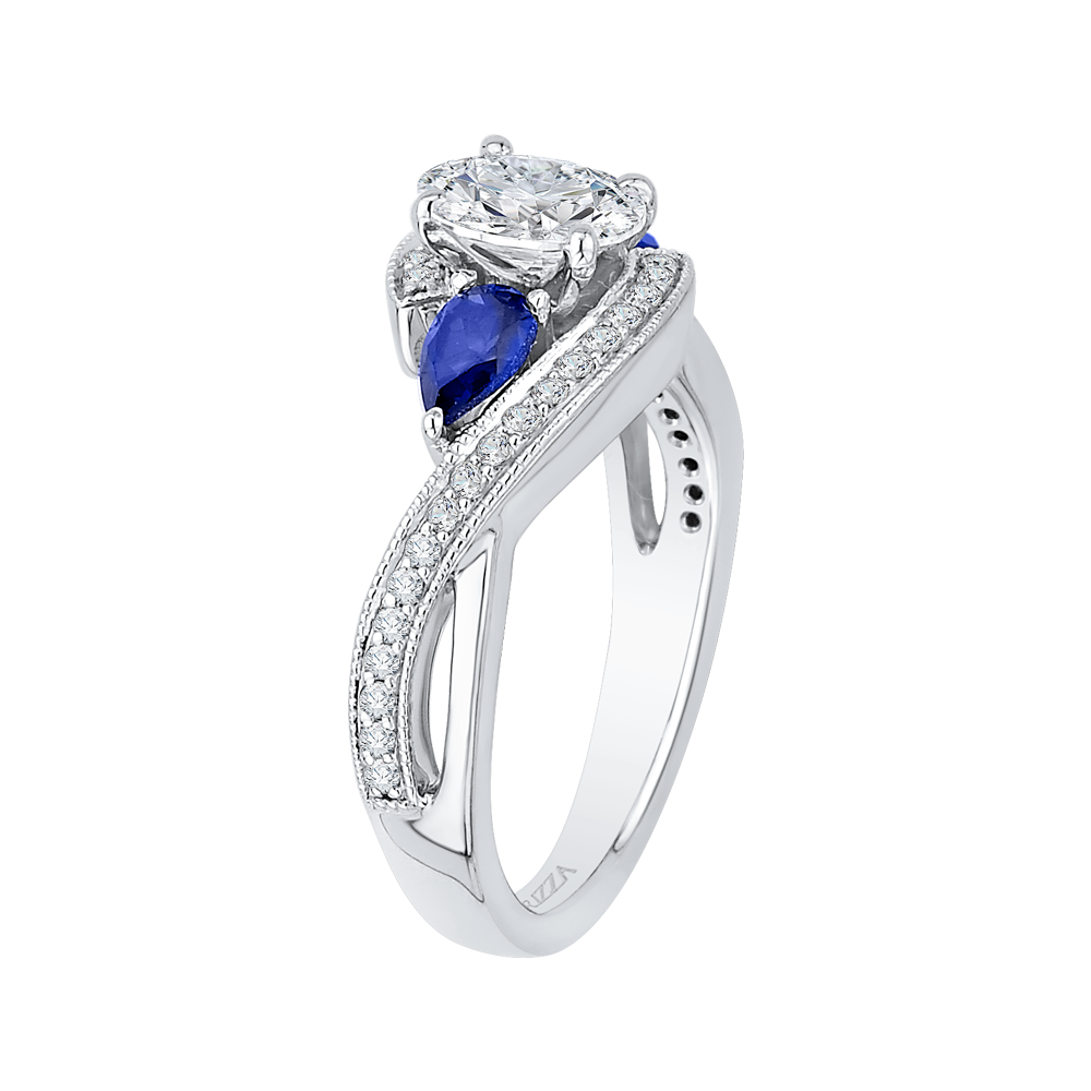 Oval Cut Diamond Engagement Ring with Sapphire in 14K White Gold (Semi-Mount)