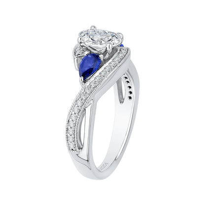 Oval Cut Diamond Engagement Ring with Sapphire in 14K White Gold (Semi-Mount)