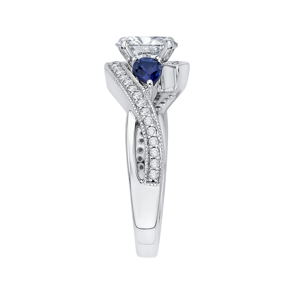 Oval Cut Diamond Engagement Ring with Sapphire in 14K White Gold (Semi-Mount)