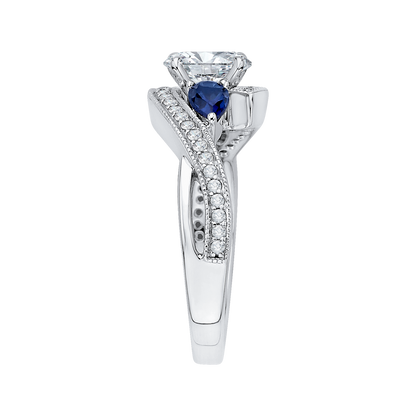 Oval Cut Diamond Engagement Ring with Sapphire in 14K White Gold (Semi-Mount)