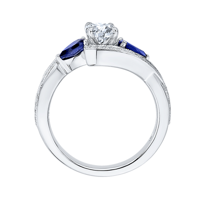 Oval Cut Diamond Engagement Ring with Sapphire in 14K White Gold (Semi-Mount)