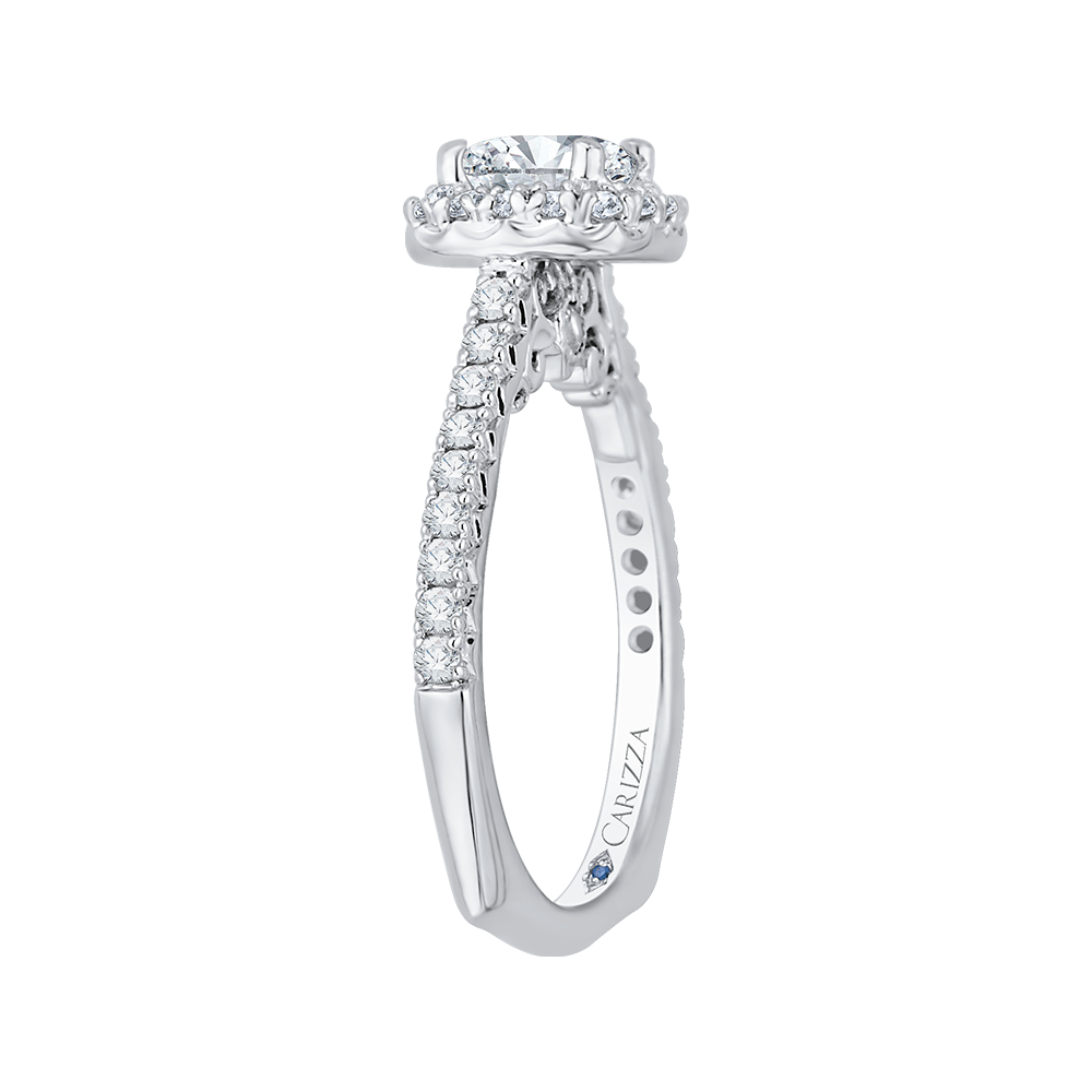 Oval Cut Diamond Halo Engagement Ring in 14K White Gold (Semi-Mount)