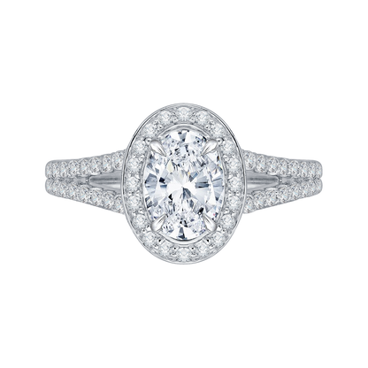 Split Shank Oval Cut Diamond Halo Engagement Ring in 14K White Gold (Semi-Mount)